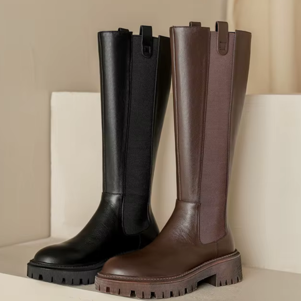 Bottes hautes en cuir avec élastiques latéraux à talon bas – MAVÉA