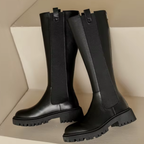 Bottes hautes en cuir avec élastiques latéraux à talon bas – MAVÉA