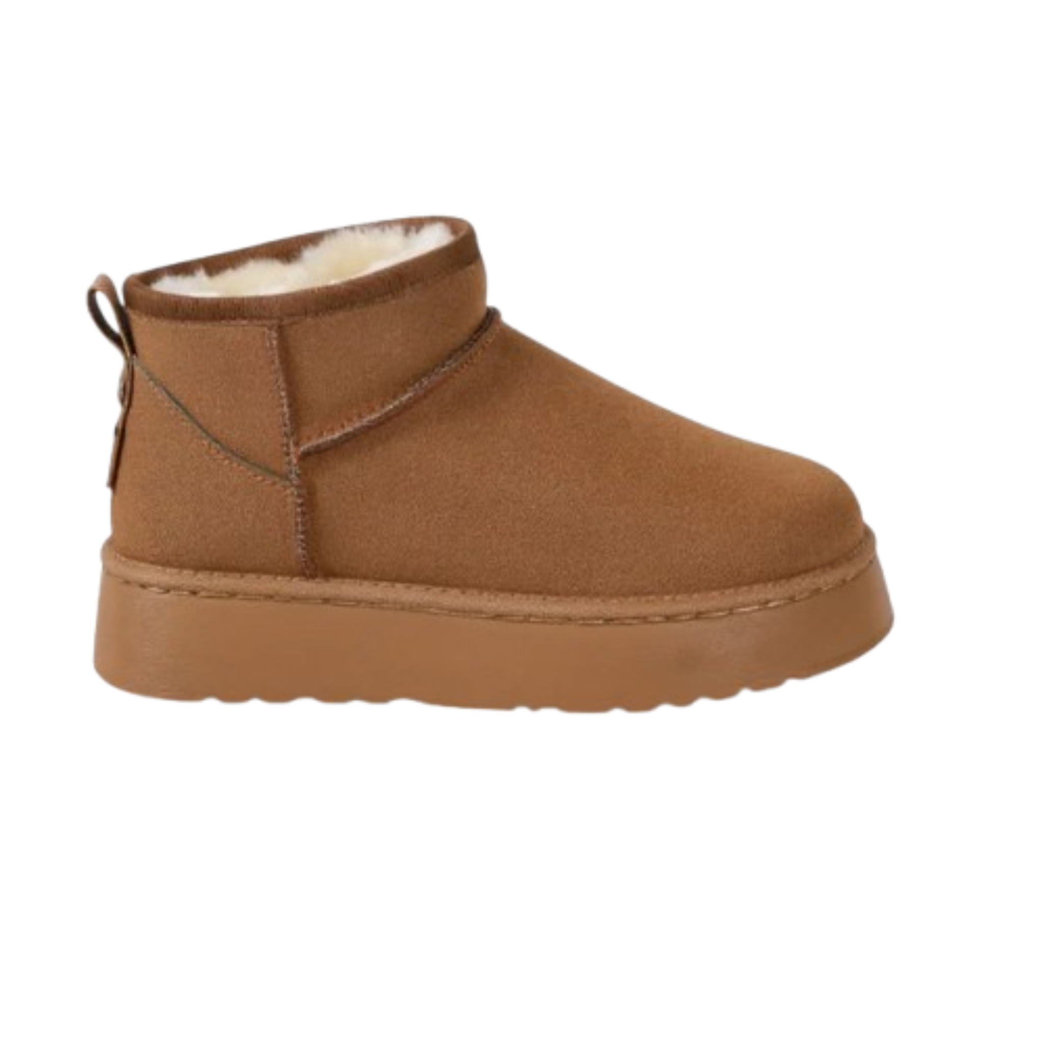 Bottines fourrées en daim vegan à talon plat bout rond – LYSSA