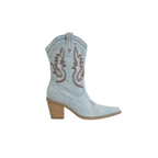 Santiags en denim brodé à talon – LYNE