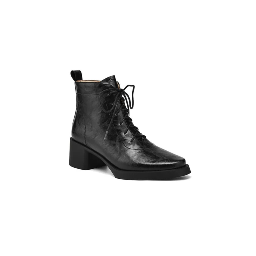 Bottines en cuir à lacet talon rond – VÉANA
