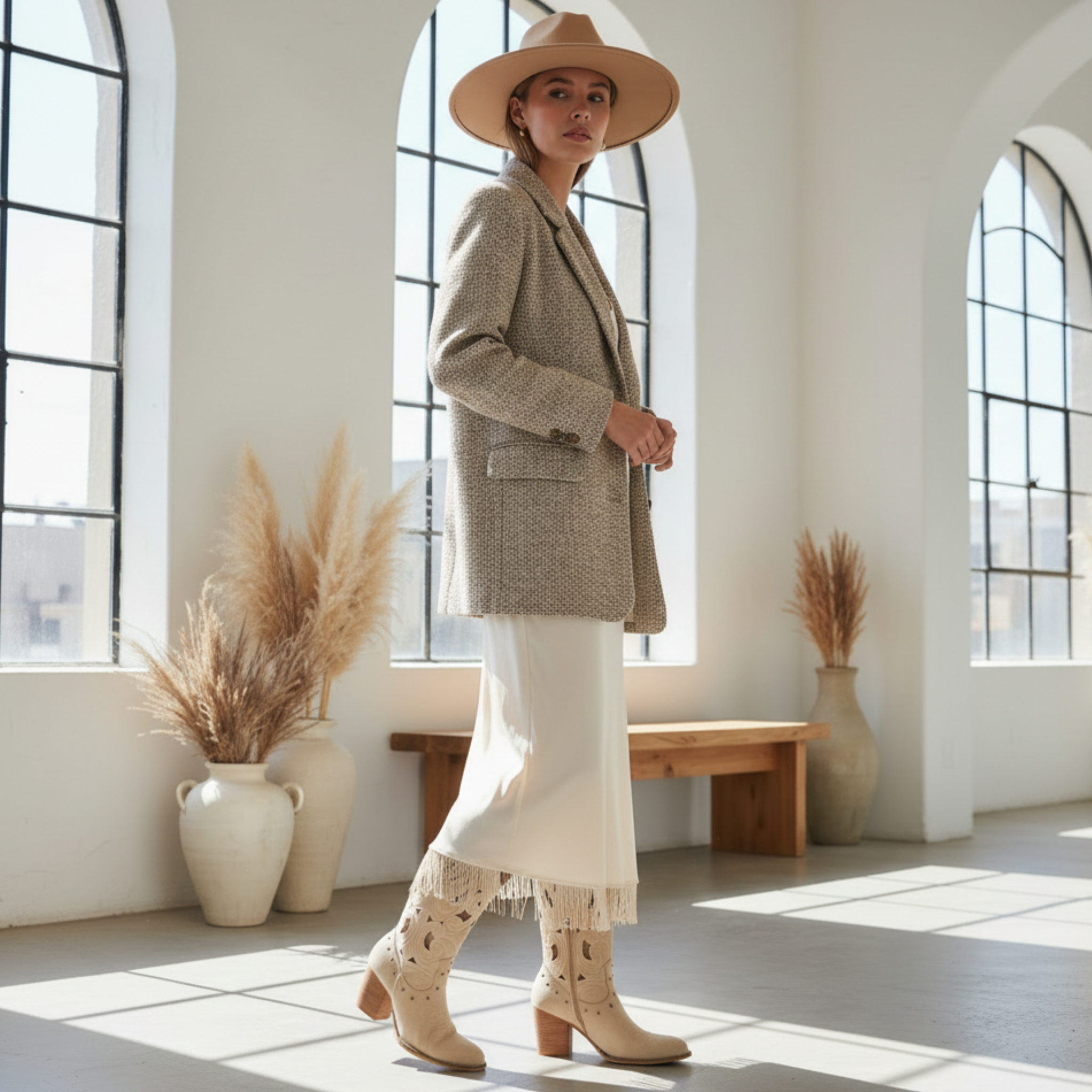 Santiags en daim vegan à talon plat bout pointu - LARÉNA