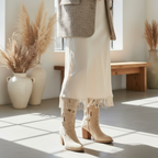 Santiags en daim vegan à talon plat bout pointu - LARÉNA