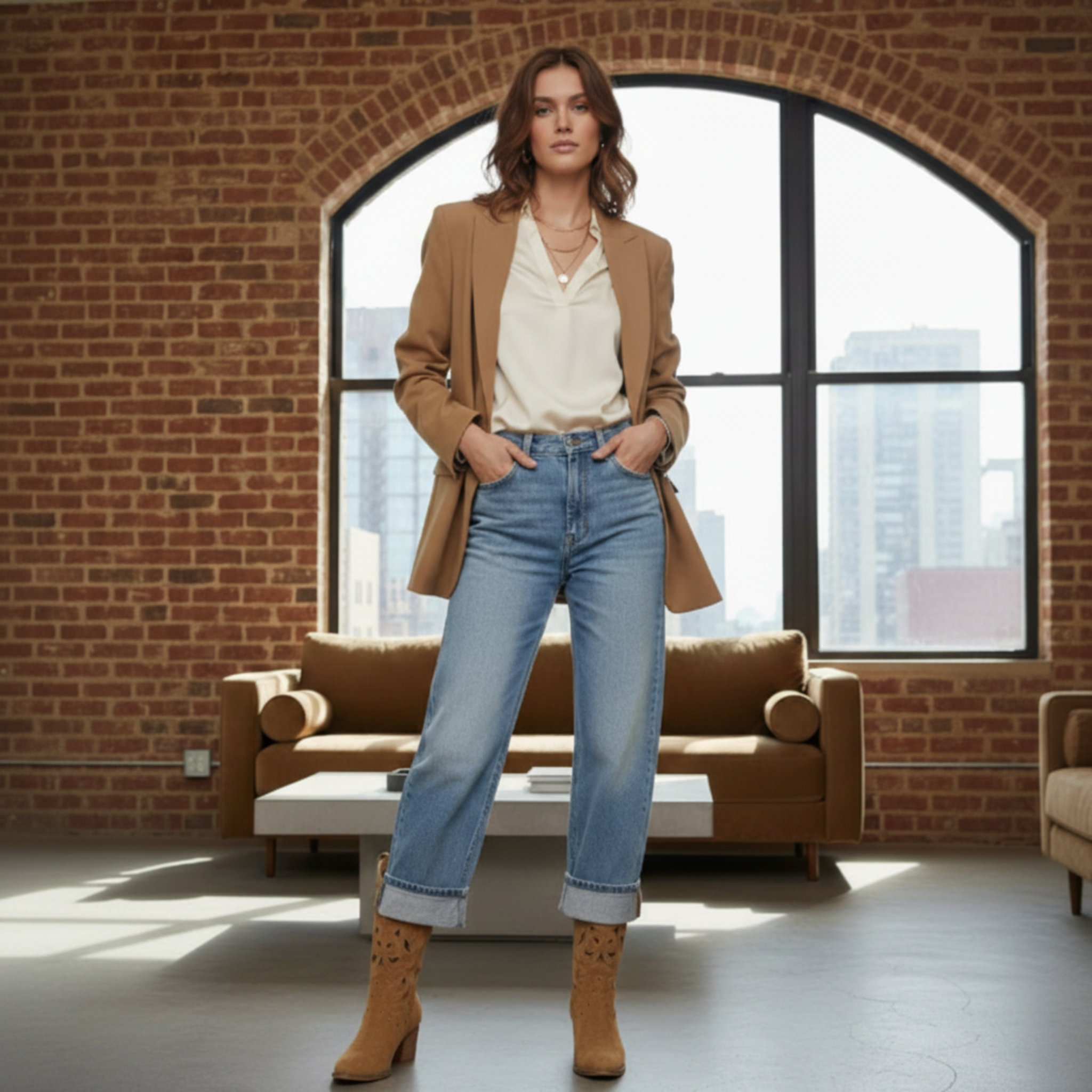 Santiags en daim vegan à talon plat bout pointu - LARÉNA