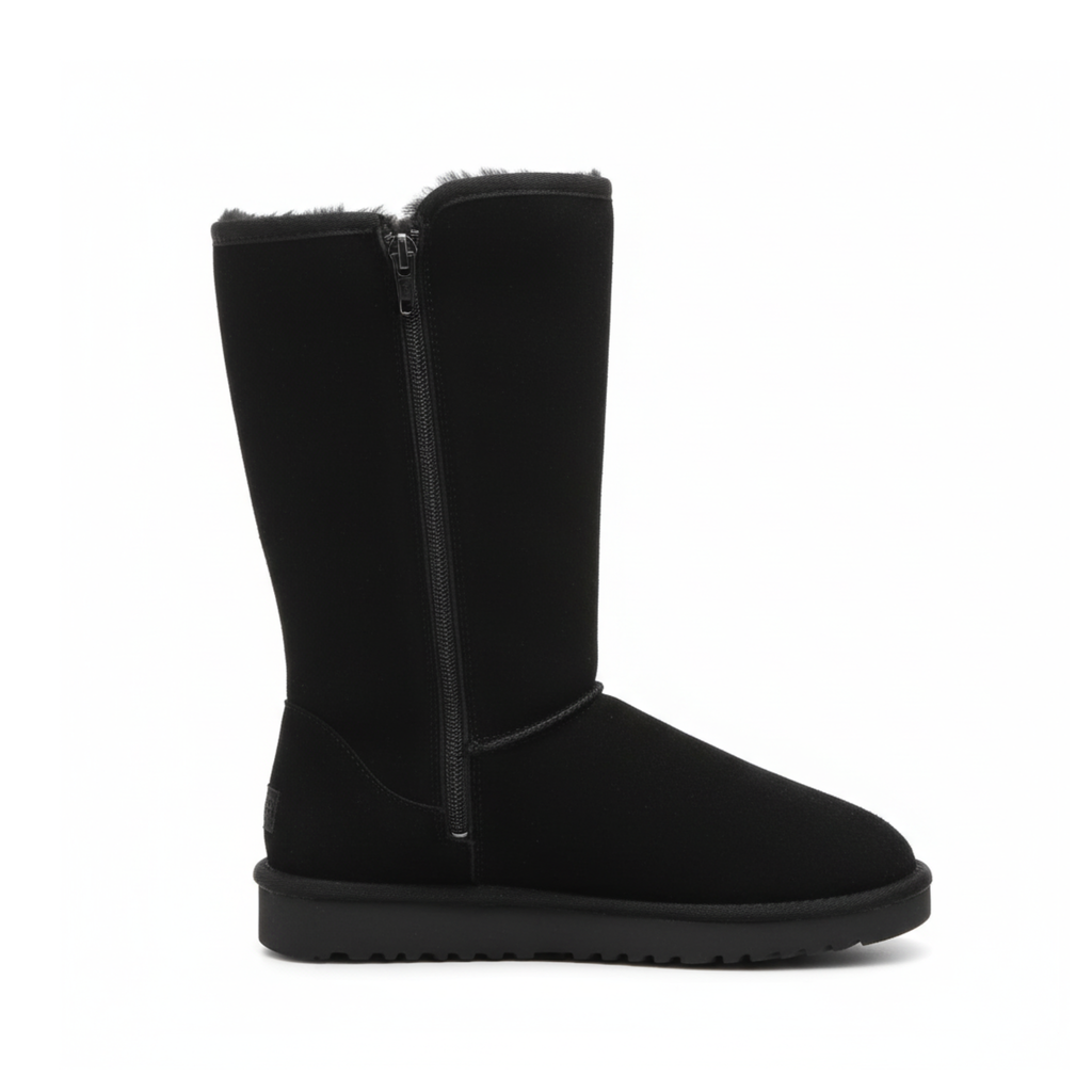 Bottines fourrées en similicuir à talon plat bout rond – MARLÉA