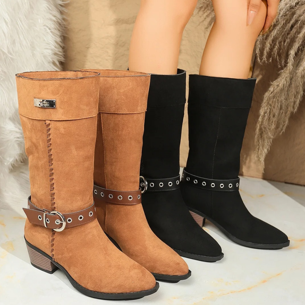 Santiags en daim vegan à talon bout pointu - NALIA