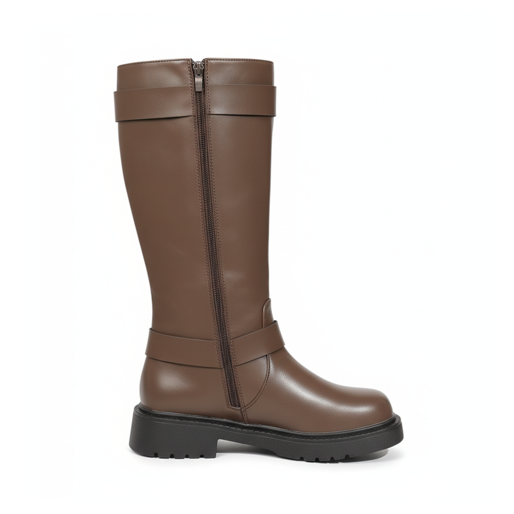 Bottes hautes en similicuir à semelle lisse bout rond – FÉLORA