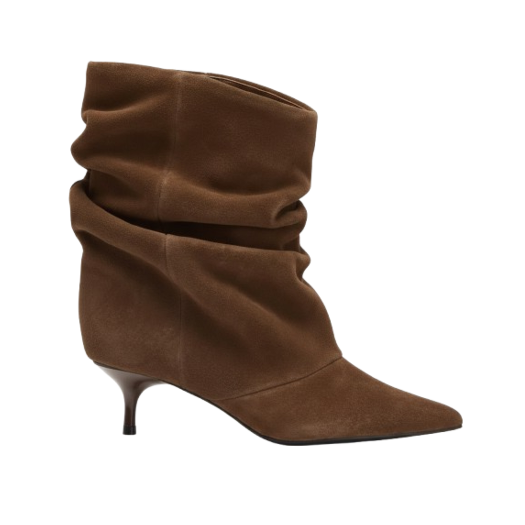 Bottines en daim plissé à talon fin bout pointu – LIYKE