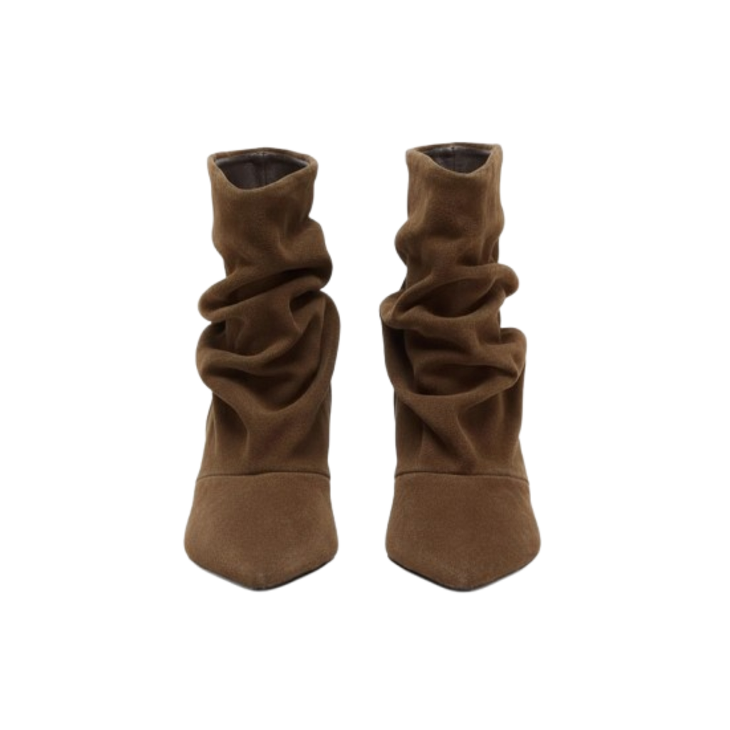 Bottines en daim plissé à talon fin bout pointu – LIYKE