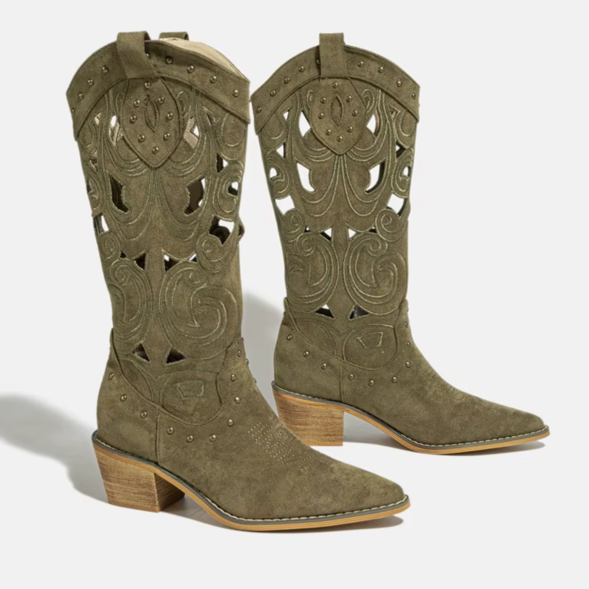 Santiags en daim à talon plat bout pointu - LARÉNA