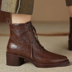 Bottines en cuir à lacet talon rond – VÉANA