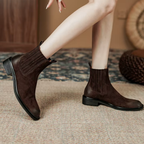 Bottines en cuir avec élastique à talon plat – AMÉRIA