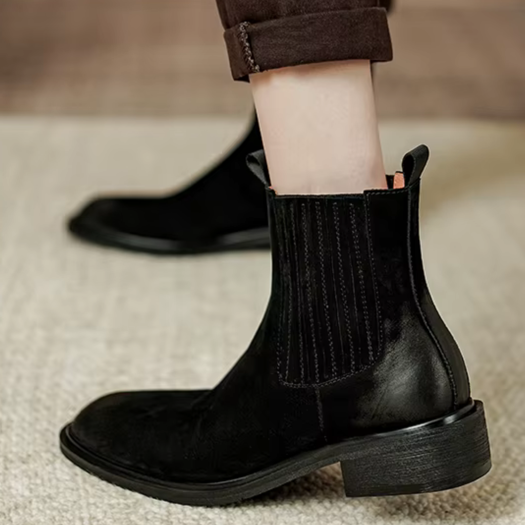 Bottines en cuir avec élastique à talon plat – AMÉRIA