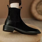 Bottines en cuir avec élastique à talon plat – AMÉRIA
