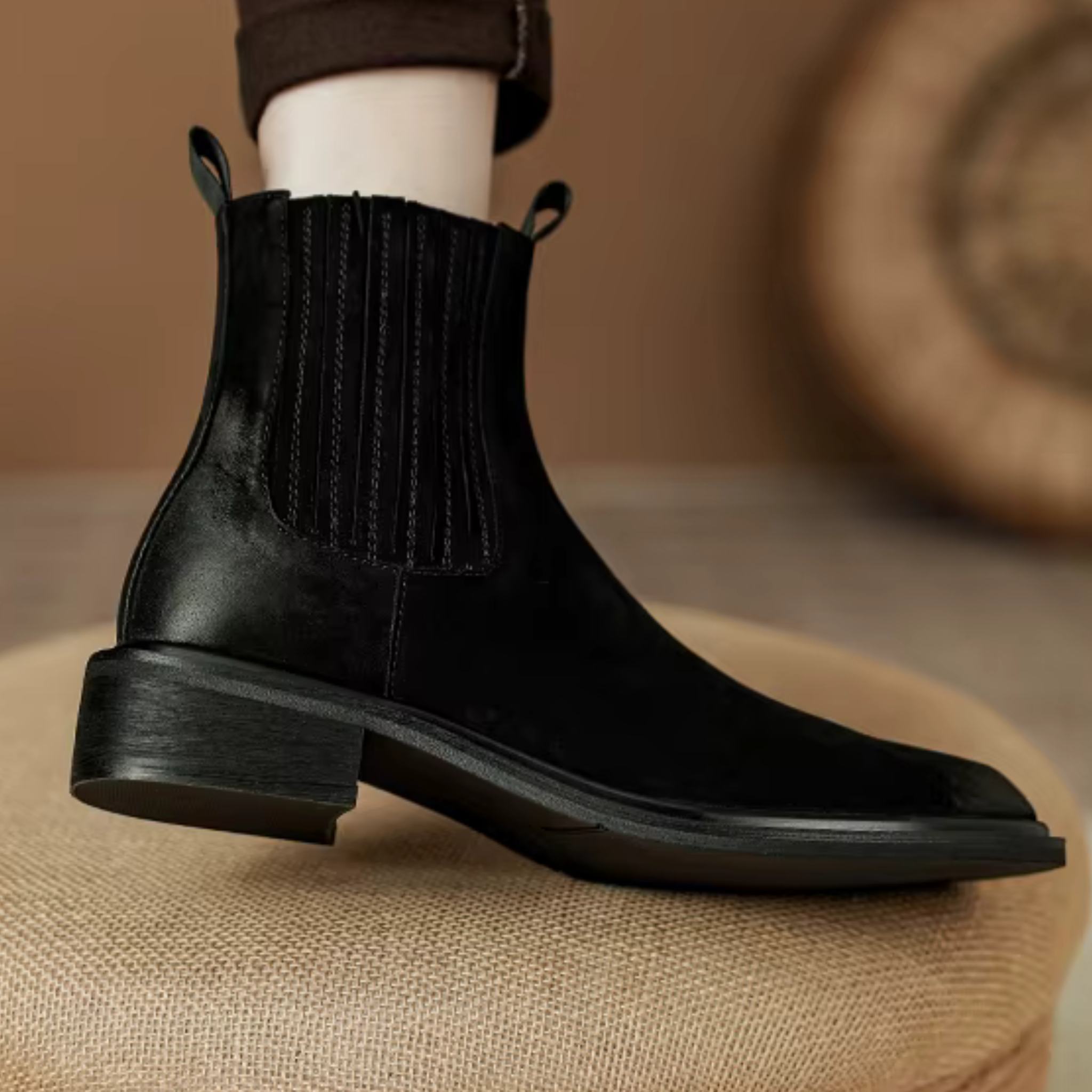 Bottines en cuir avec élastique à talon plat – AMÉRIA