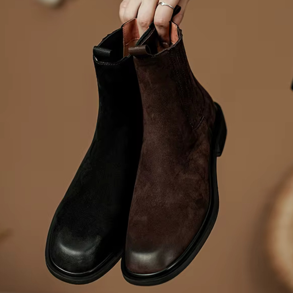 Bottines en cuir avec élastique à talon plat – AMÉRIA