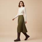 Bottes hautes marron - Look jupe midi et col roulé