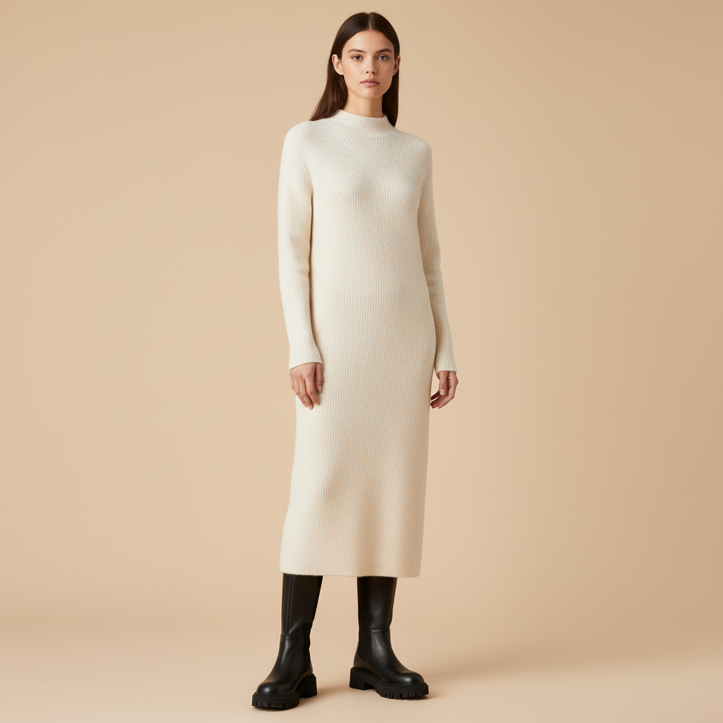 Bottes hautes noires - Look robe pull élégante