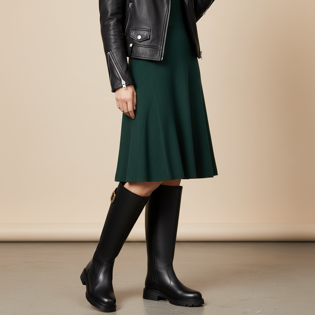 Bottes - Look robe et veste en cuir