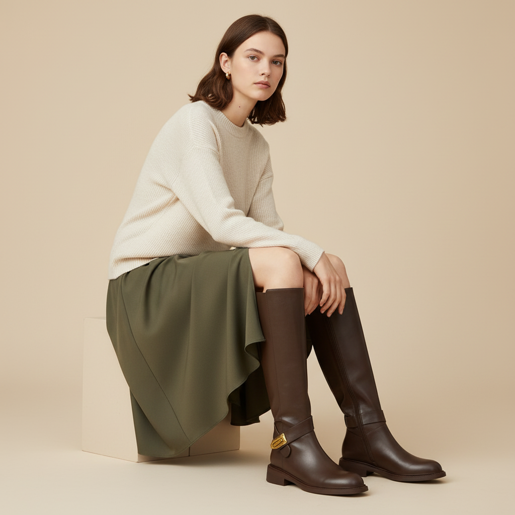 Bottes marron - femme assise