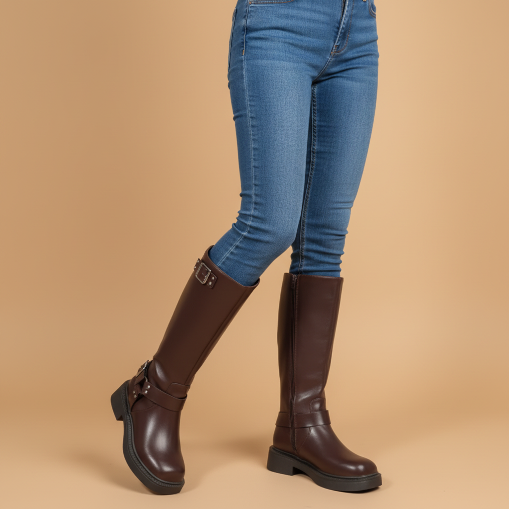 Bottes marron portées