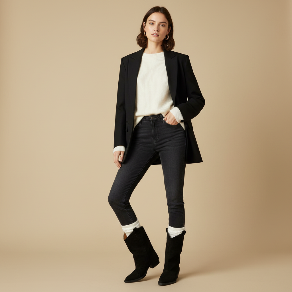 Bottes noires - femme appuyée