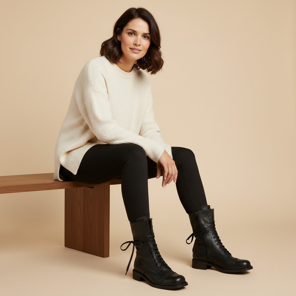 Bottes noires - femme assise