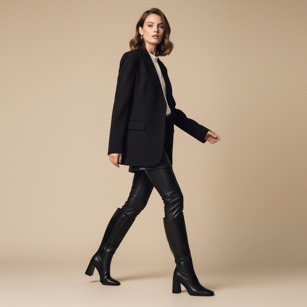 Bottes noires - femme chic en mouvement