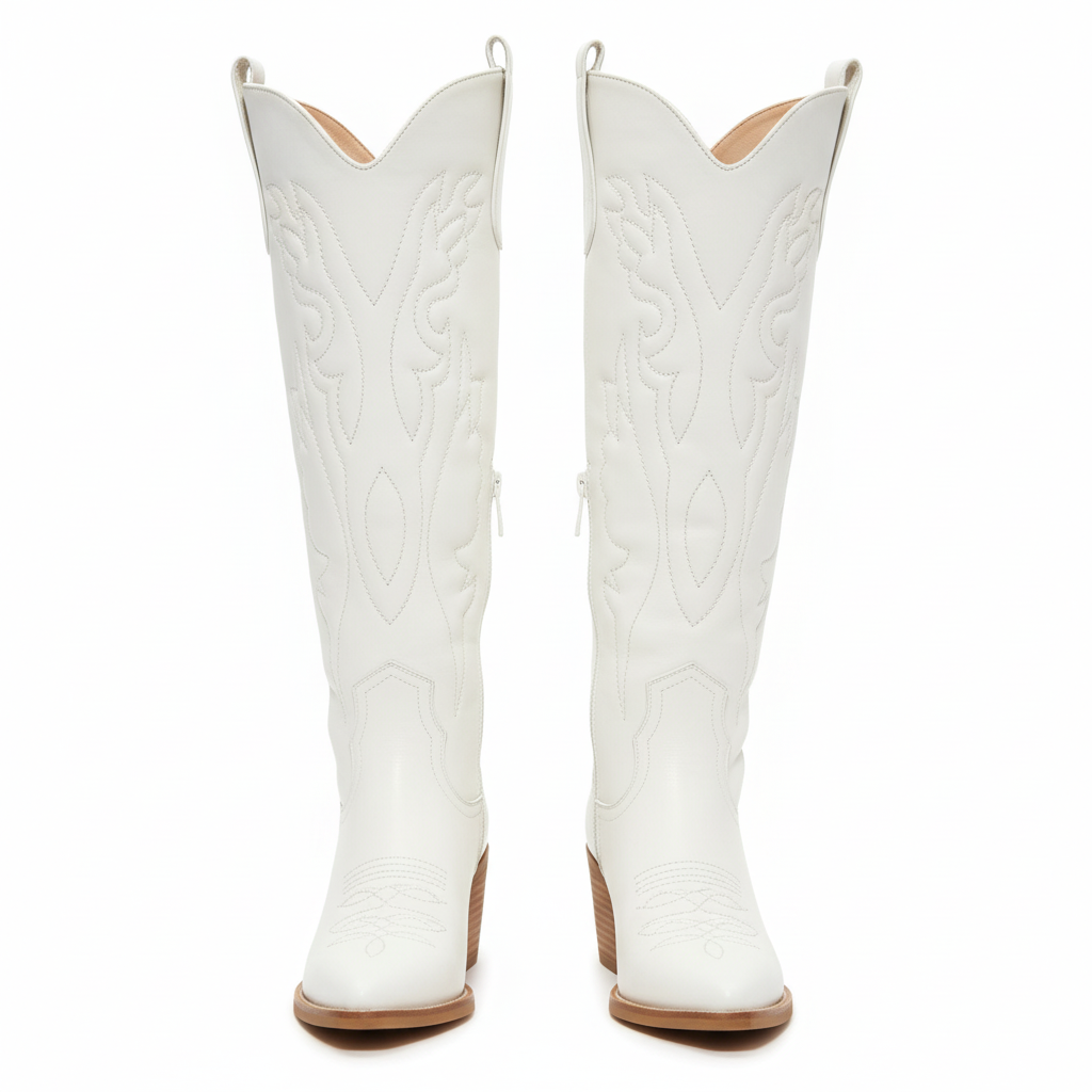 Bottes western blanches vue de face