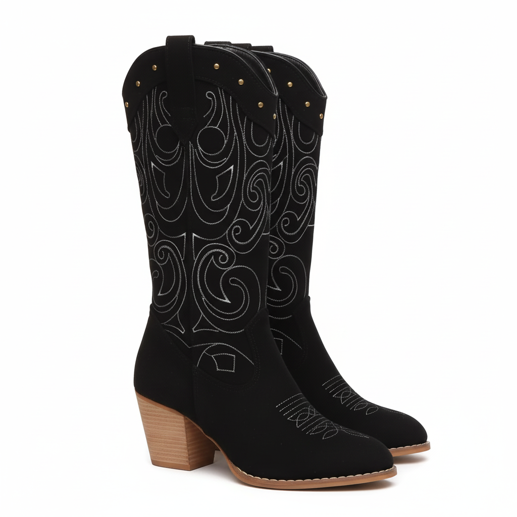 Bottes western noires avec fermeture éclair