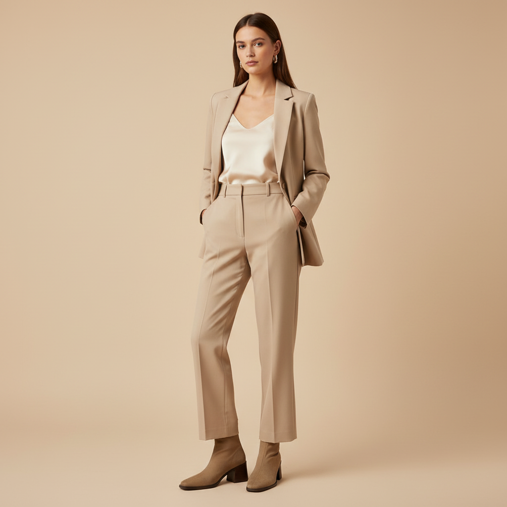Bottines beige - Look tailleur élégant