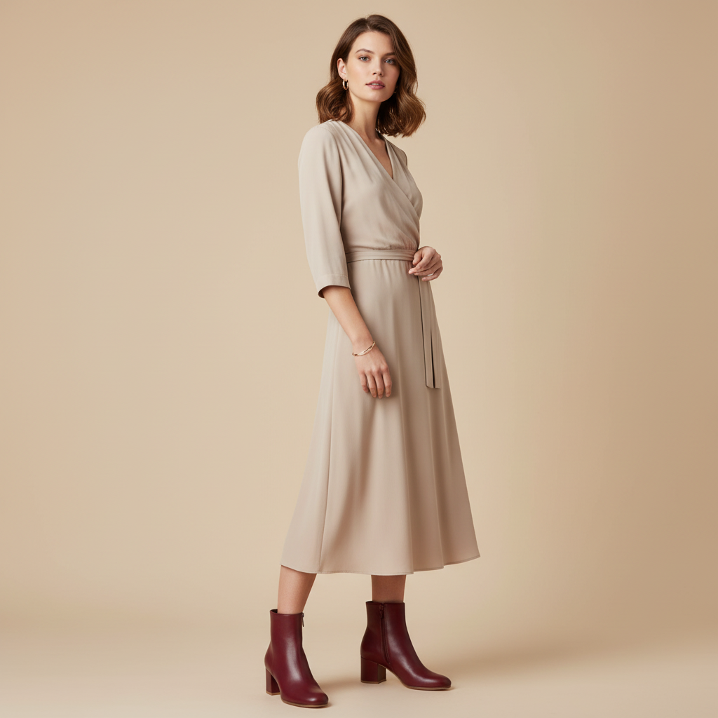 Bottines bordeaux - femme debout