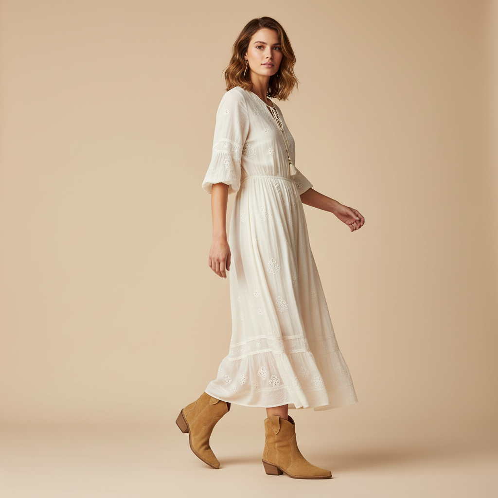 Bottines camel - femme en mouvement