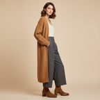Bottines camel - Look pantalon large et cardigan