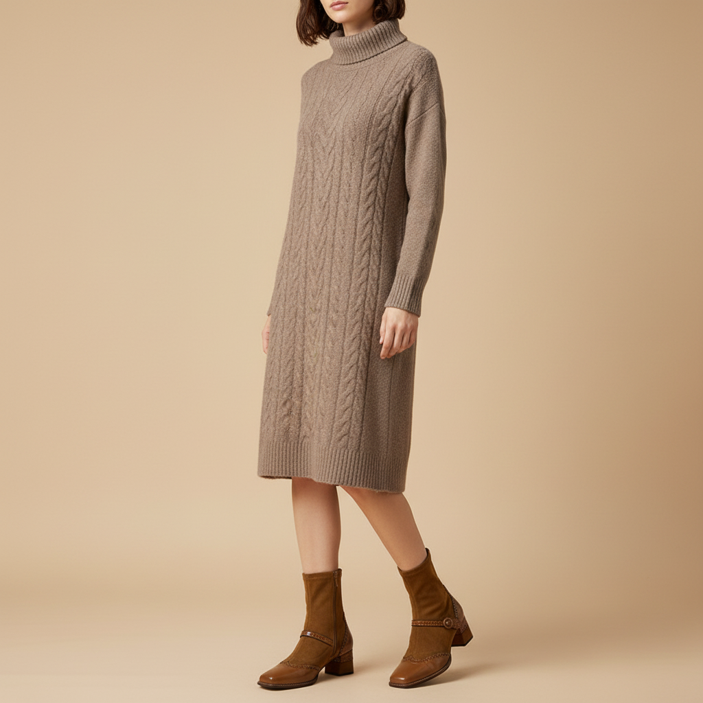 Bottines camel - Look robe pull élégante