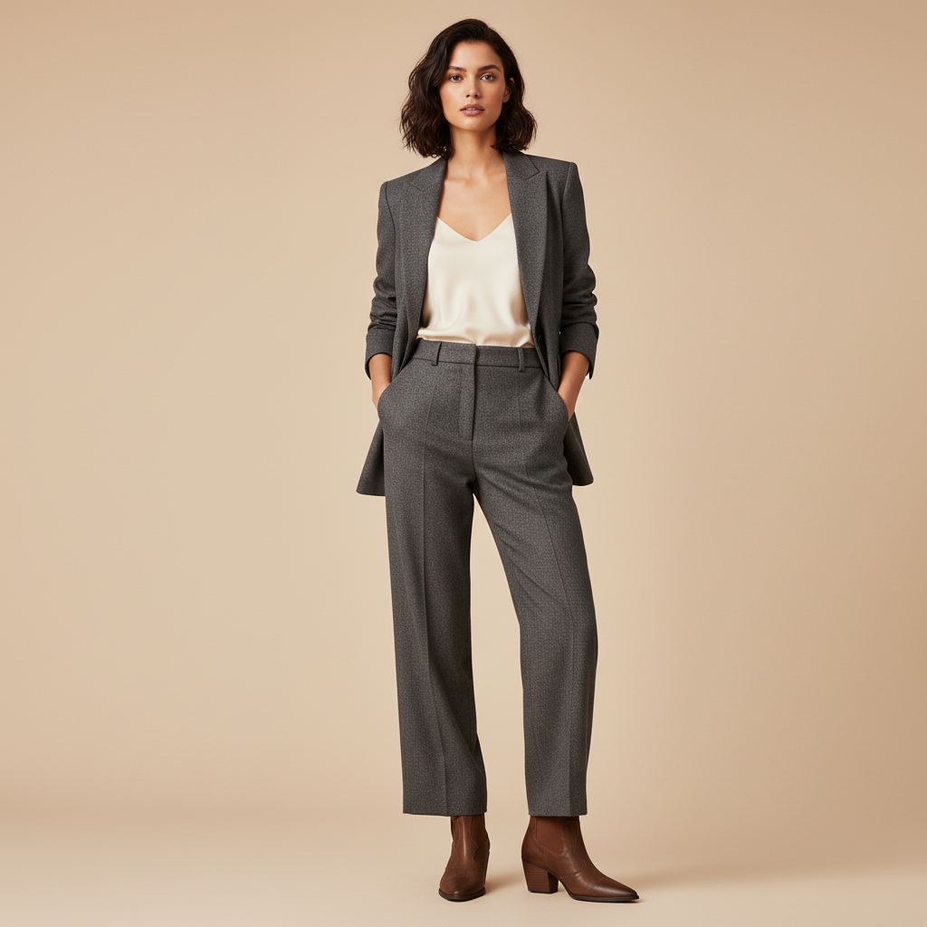 Bottines Chelsea marron - Look tailleur sophistiqué