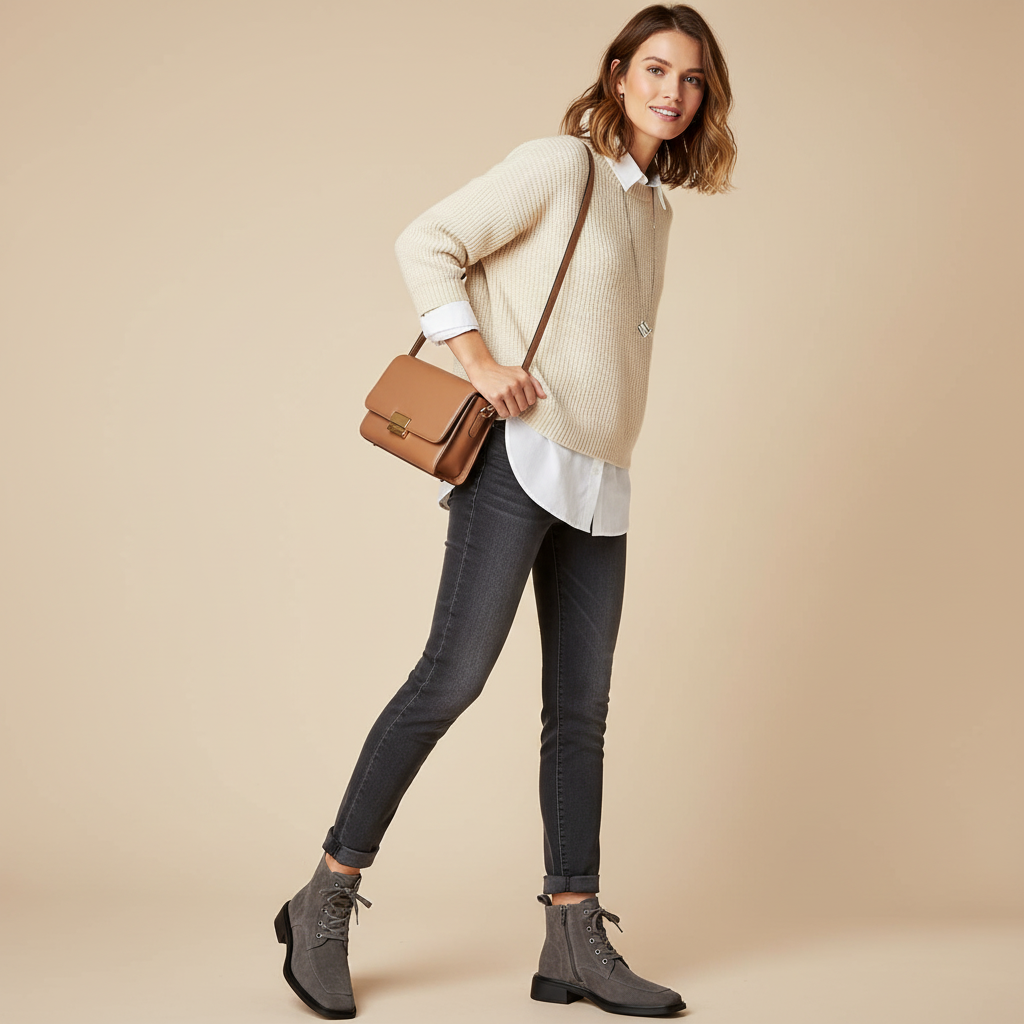 Bottines grises - femme appuyée