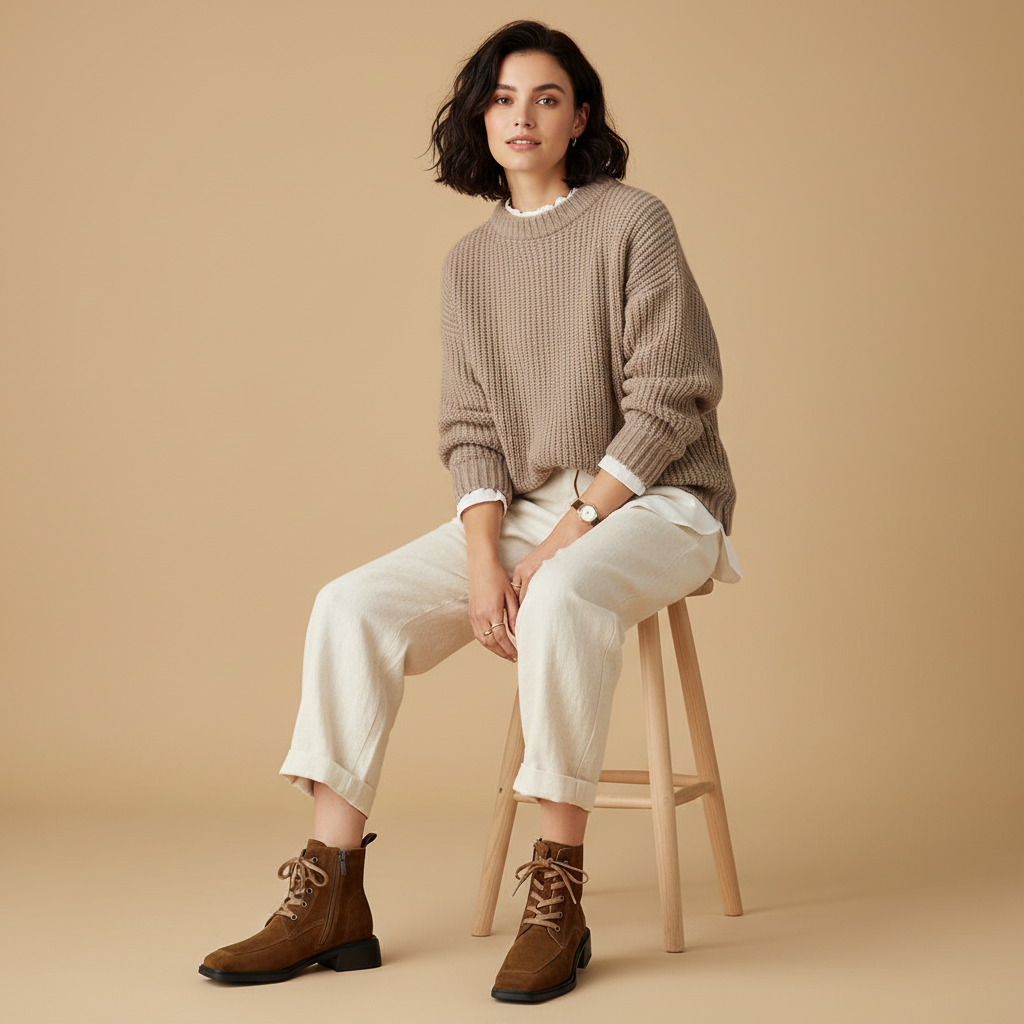 Bottines marron - femme assise