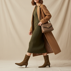 Bottines marron - Look robe et manteau