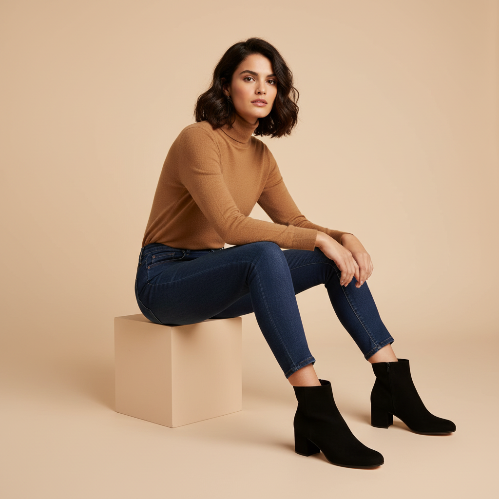 Bottines noires - femme assise