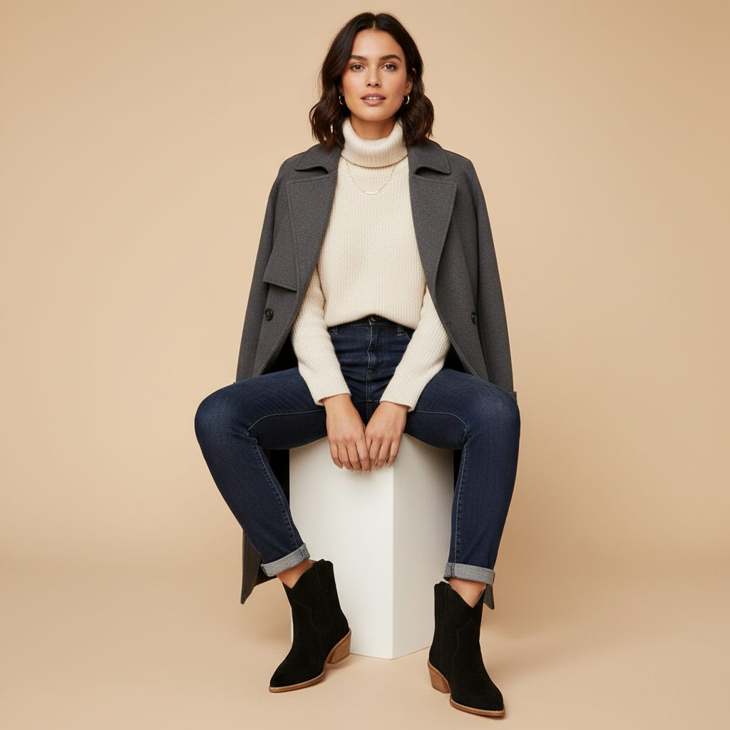 Bottines noires - femme assise