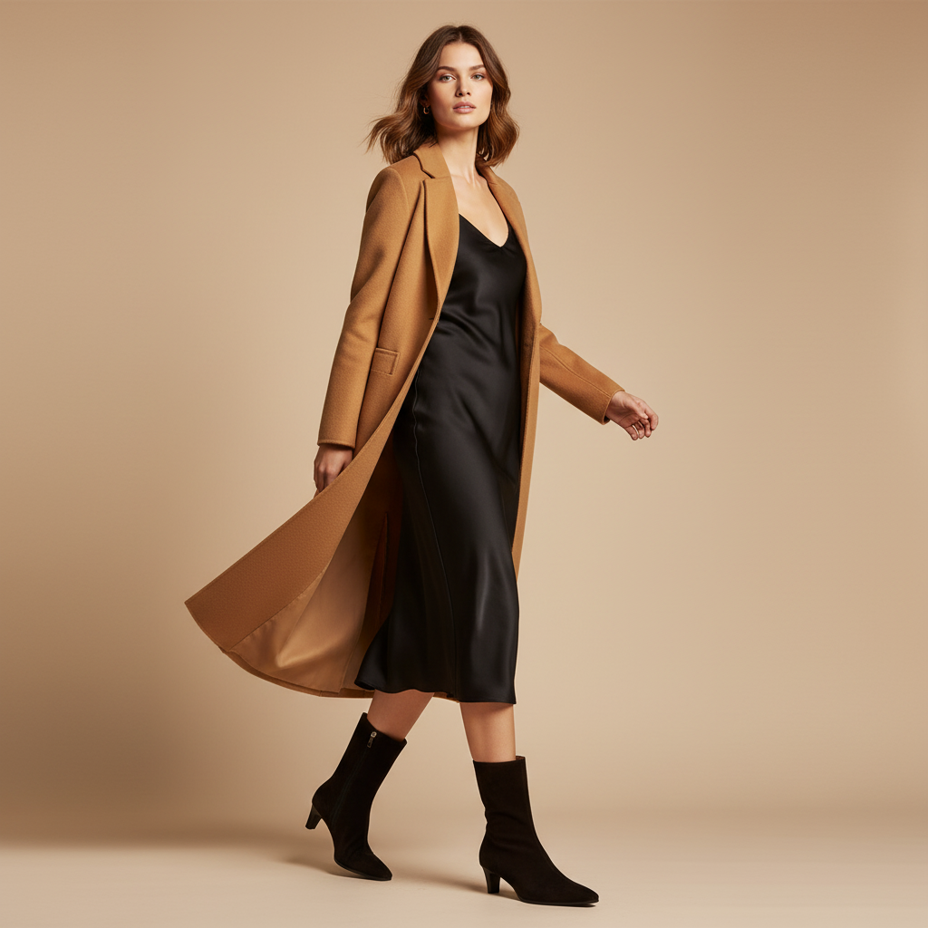 Bottines noires - Look robe et manteau