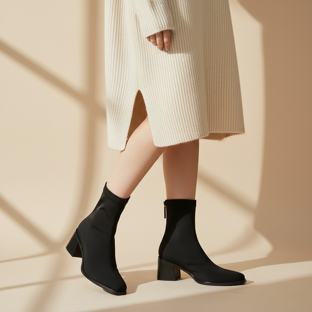 Bottines noires - Look robe pull
