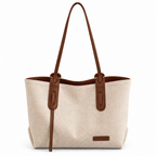 Cabas beige et marron sur fond blanc