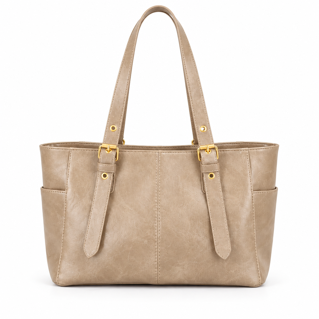 Cabas beige sur fond blanc