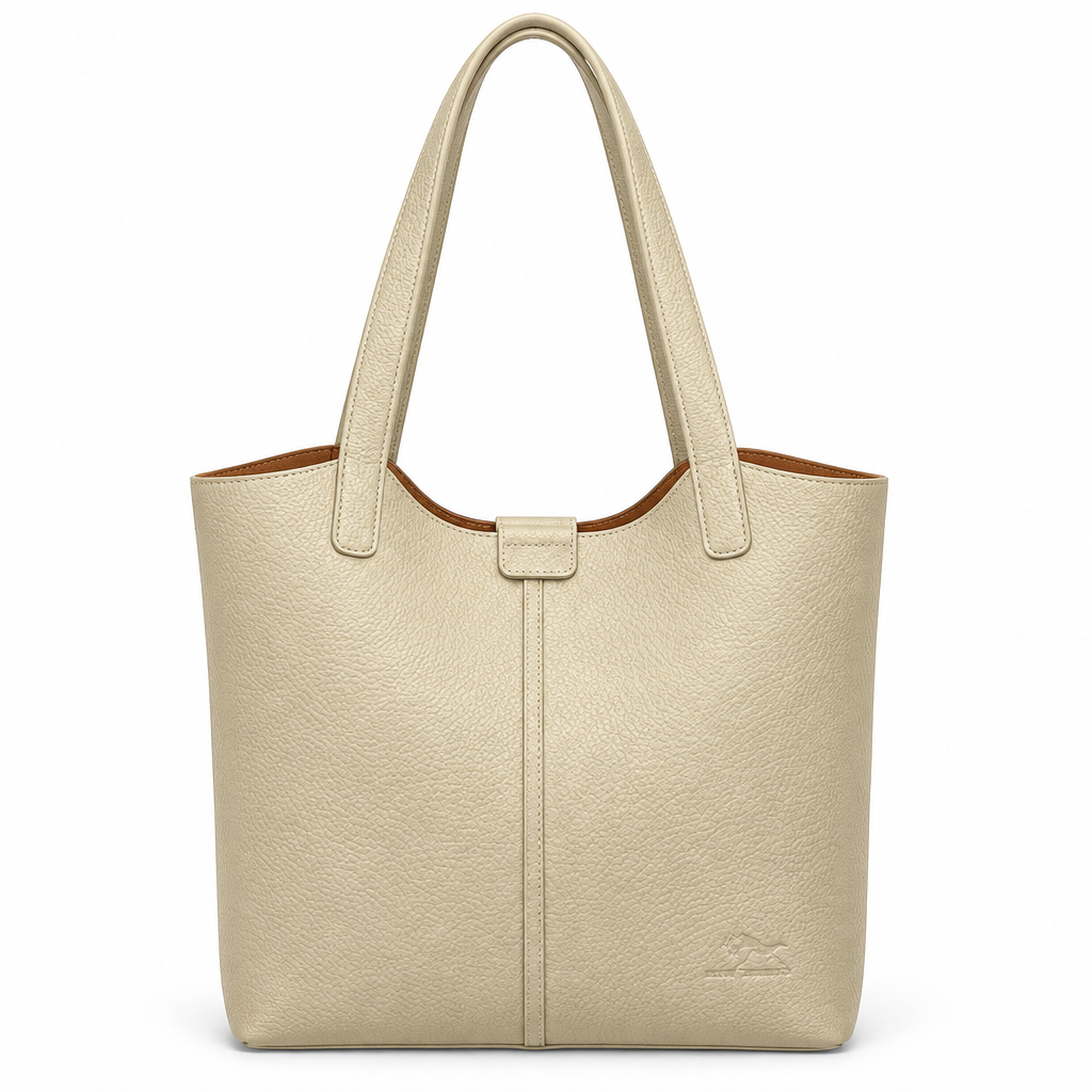 Cabas beige sur fond blanc