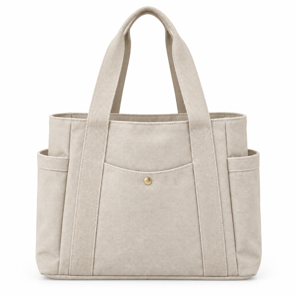 Cabas en toile beige clair sur fond blanc