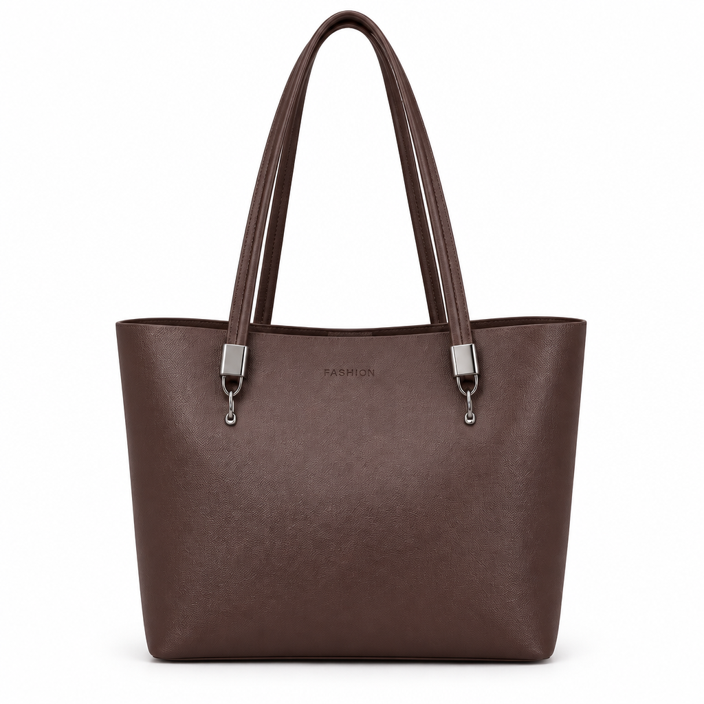 Cabas marron foncé sur fond blanc