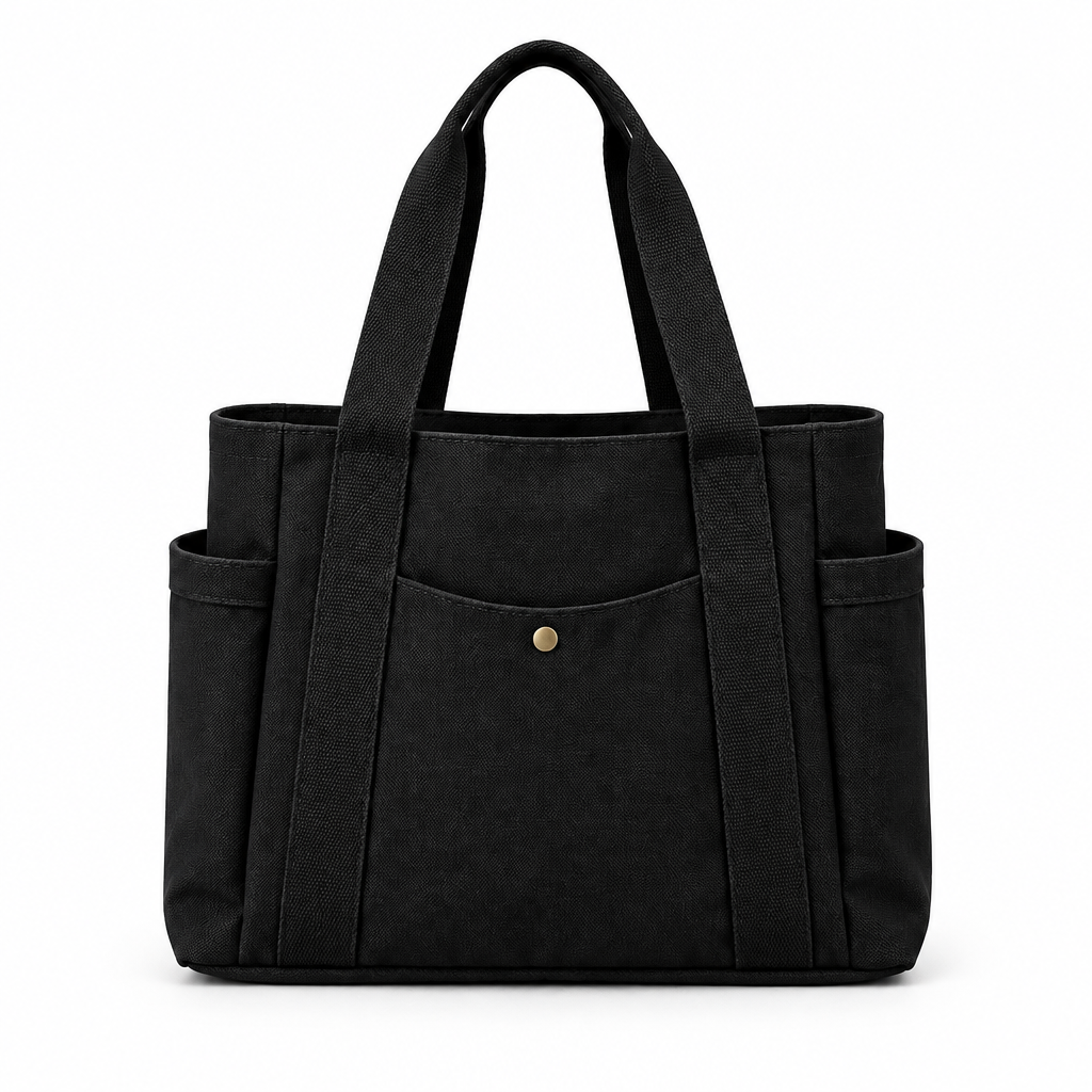 Cabas noir en toile sur fond blanc