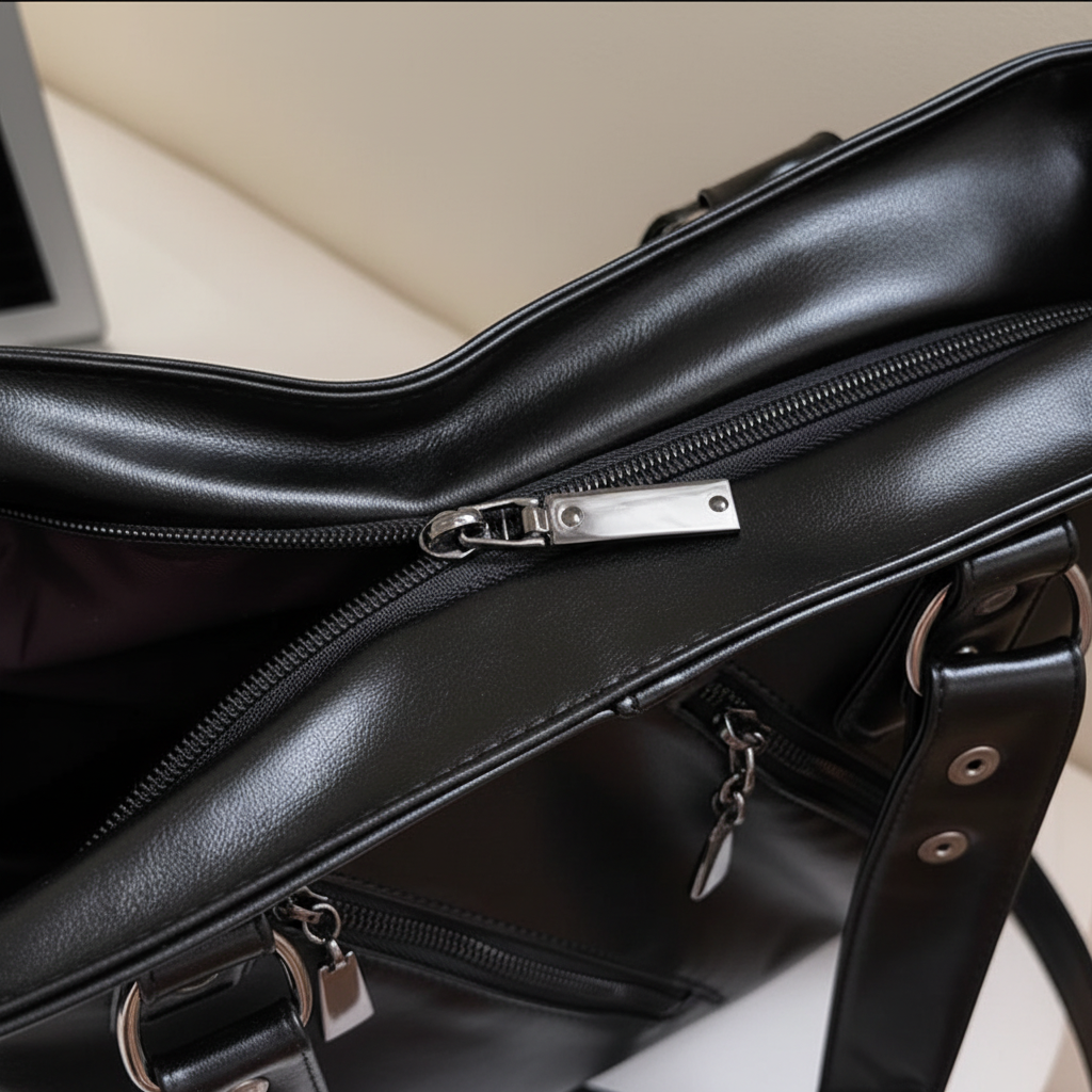 Détail zip sac noir